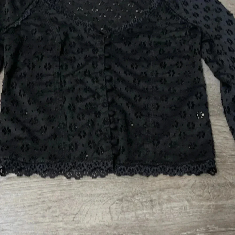 Free People Eyelet Gray Bell Sleeve Crop Top Blouse Lace xs